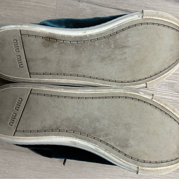 Miu Miu Black and Teal Velvet Sneakers - Picture 3 of 5